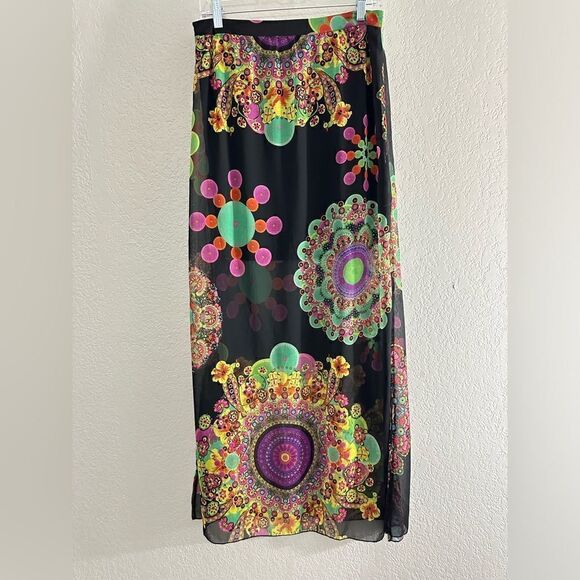 Desigual Viky Sheer Geometric Maxi Skirt 0 New with tags Retro Dopamine - Picture 6 of 9